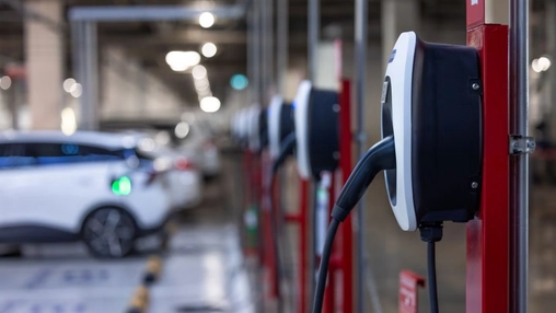 Row of smart EV charging points supporting data-led power management