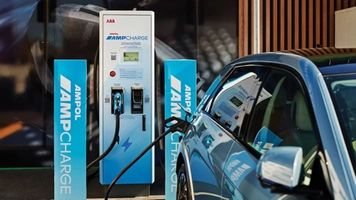 Ampol EV charger connected to electric car in Shellharbour mall