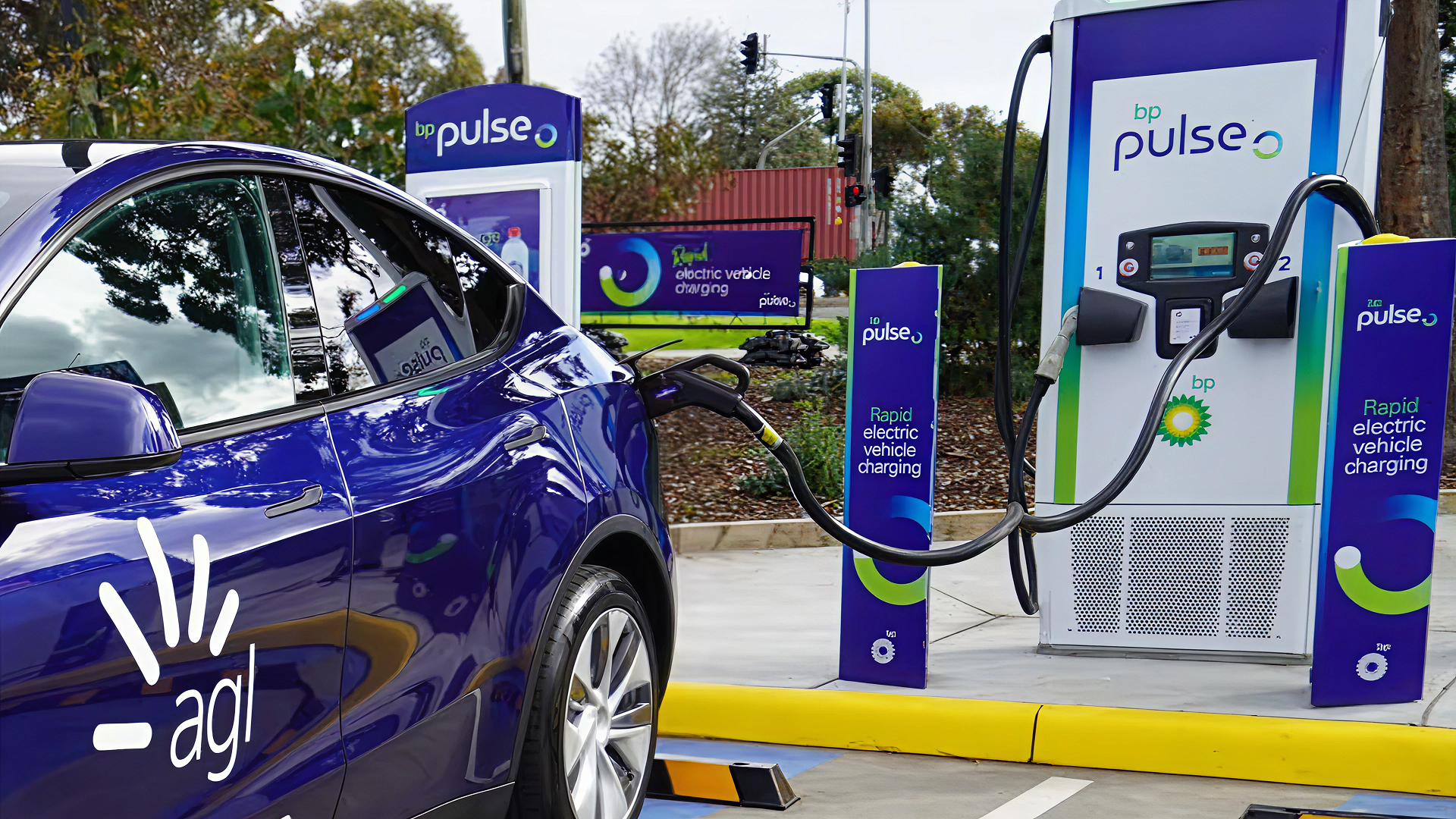 AGL electric car charging at bp Pulse fast charger station in Australia